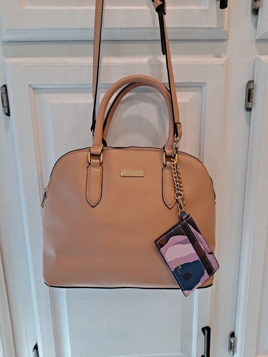 Trina Turk Handbags - Trina Turk Tan Saffiano PVC Dome Satchel Crossbody W/Cardholder